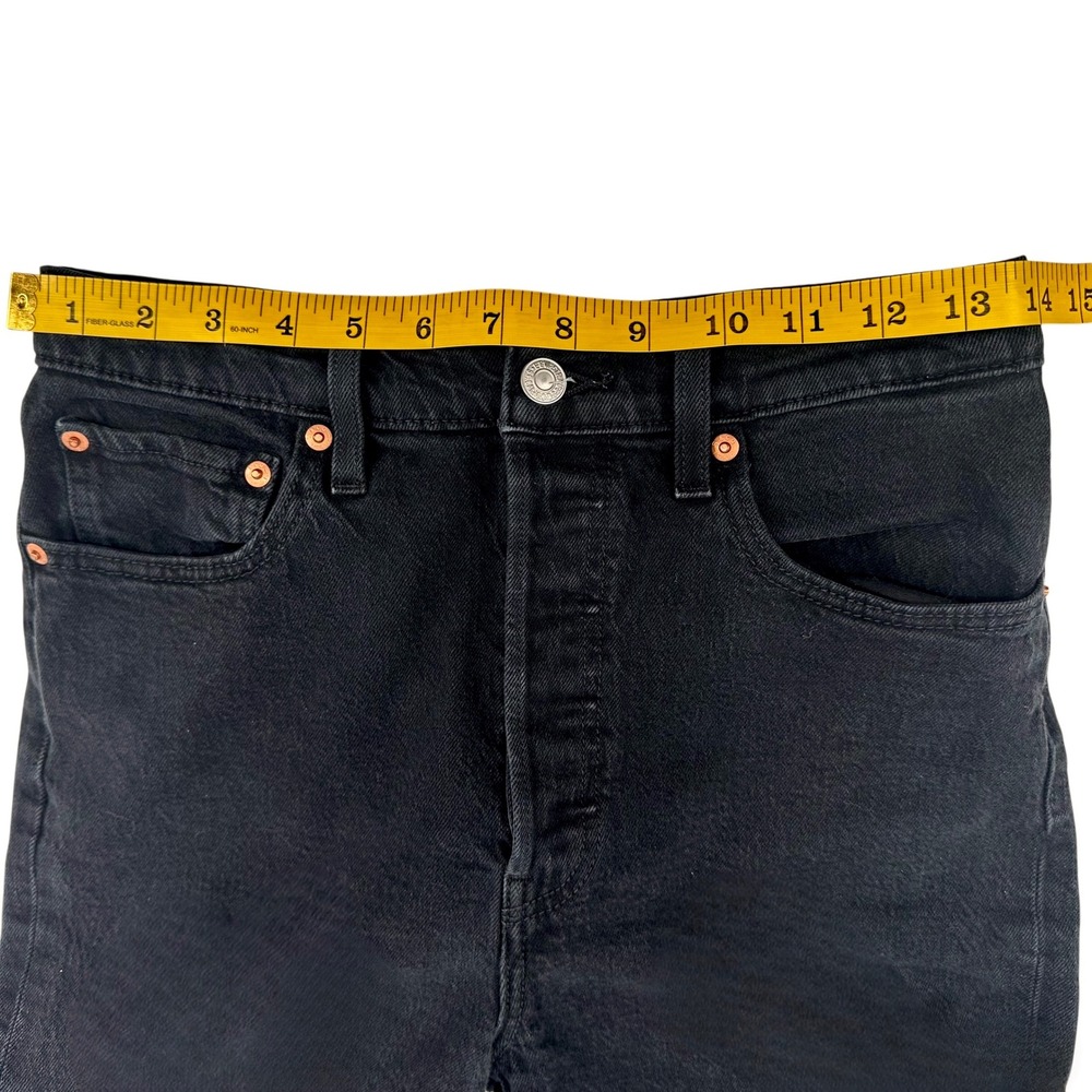 Levi's Premium Ribcage‎ Straight Jeans W28 L27 Black High Rise Button Fly Ankle - Picture 8 of 15
